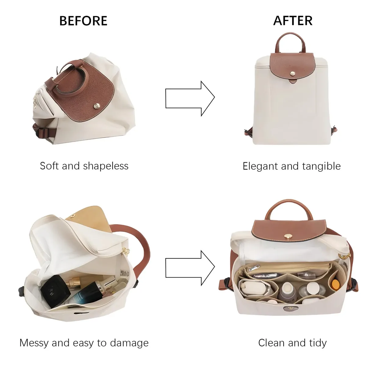 insert organisateur de sac à main en feutre avec plusieurs poches, doublure de sac dans le sac pour sacs à main et sacs à dos, sac de rangement de maquillage de voyage