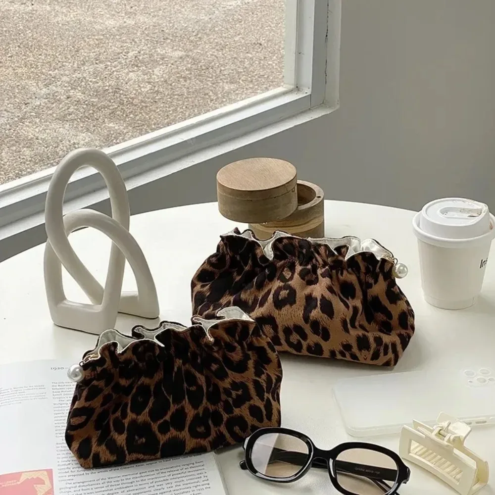 trousse de maquillage femme grande capacité avec fermeture éclair, pochette de voyage portable imprimé léopard, sac à main pour cosmétiques