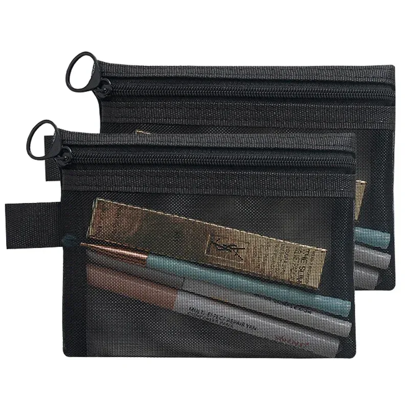 sacs cosmétiques en maille transparente, petits et grands, noirs, portables, pour voyage, organiseur de toilette, pochette de rangement pour rouge à lèvres, 1/3 pièces