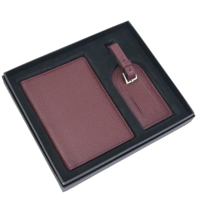pebble style top layer of cowhide simple portable passport holder travel passport clip anti loss luggage tag gift box packaging
