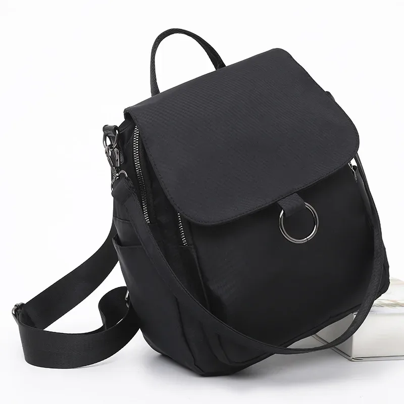 sac à dos oxford noir pour femme, sac d'école à double ouverture, sacs à dos pour adolescents, sacs de voyage décontractés, extérieur, gril, moraillon, fermeture éclair