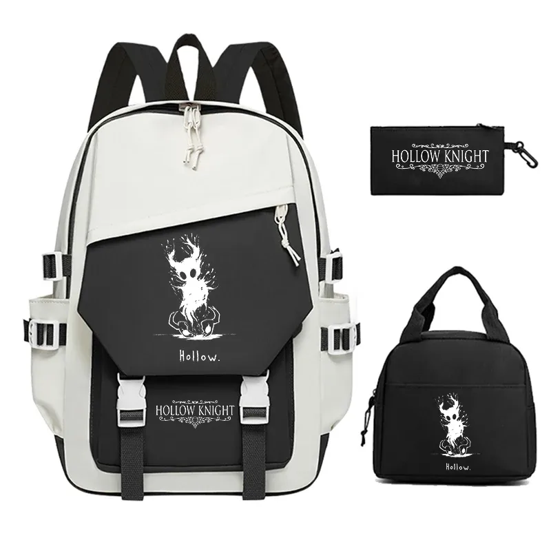 sac dos nylon hollow knight motif dessin animé blanc noir décontracté 20 35 litres bandoulière arquée fermeture éclair usage voyage école sport