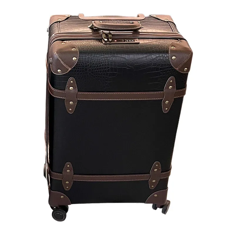 valise bagage roulante marron crocodile cuir plastique roulettes poignée supérieure grande capacité voyage affaires
