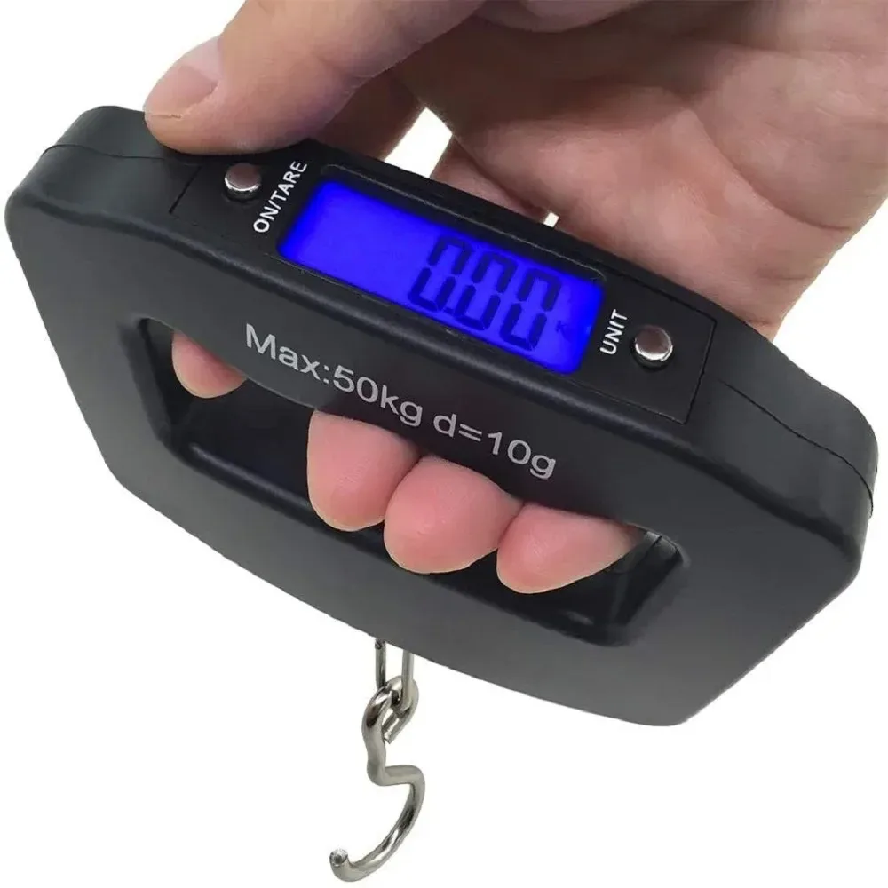 balance portable écran lcd plastique abs noire poids maximal 50kg crochet inoxydable usage voyage pêche grammes livraison express