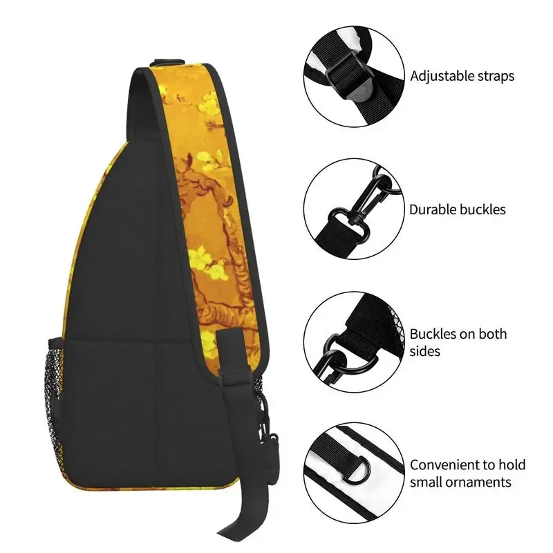 sac à dos à bandoulière motif fleurs d'amandier pour homme, accessoire décontracté de voyage, motif peinture de vincent van gogh