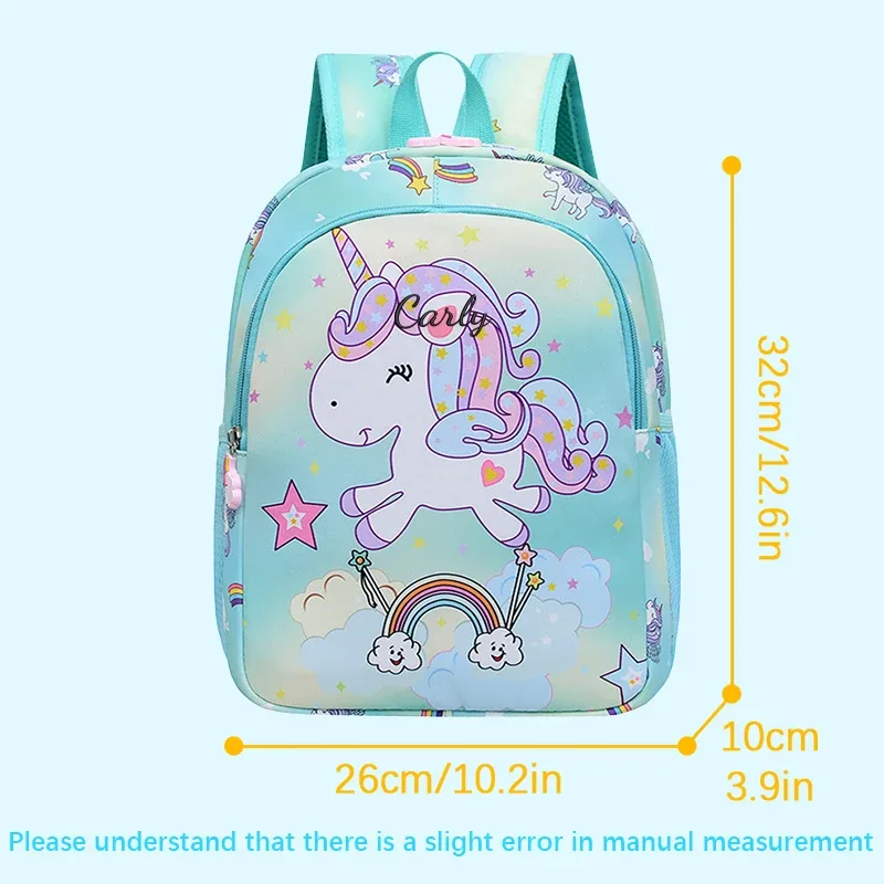 sac à dos décontracté à double bandoulière, élégant, avec imprimé licorne arc-en-ciel de dessin animé brodé personnalisé, disponible en 4 couleurs