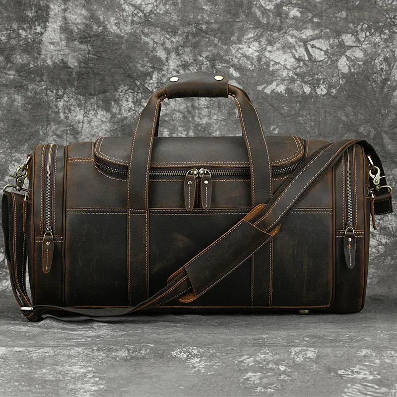sac à bagages en cuir de grande capacité pour hommes, sac de voyage masculin, sacs de sport, sacs de week-end sur les bagages, sacs à main de nuit