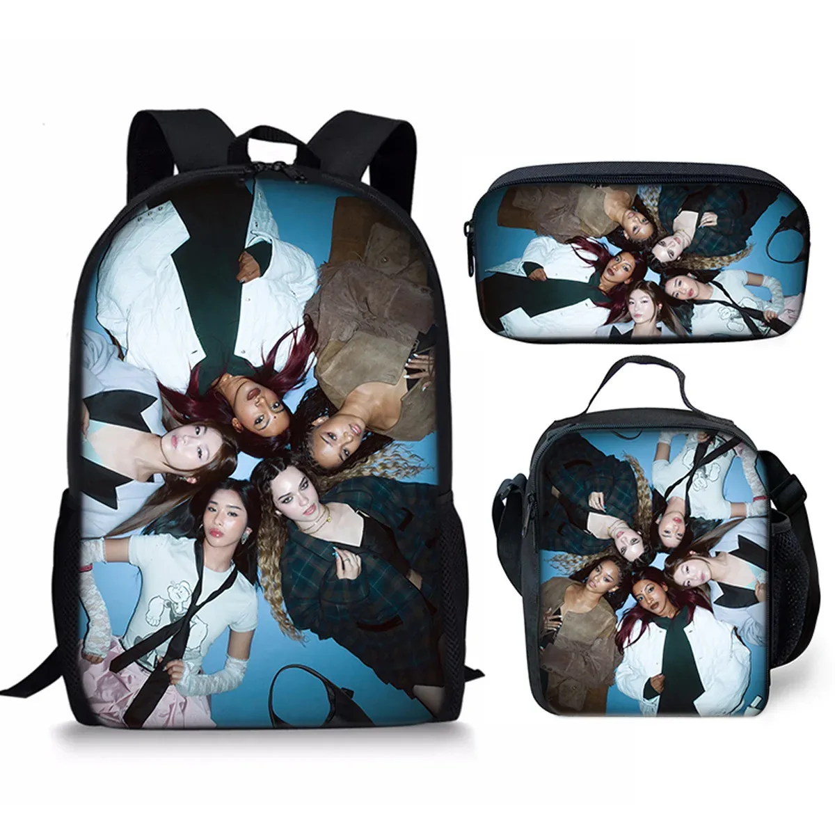 sac à dos d'école kpop katseye 3d imprimé, 3 pièces/ensemble, avec sac à déjeuner et trousse à crayons – nouveauté amusante et populaire de luxe