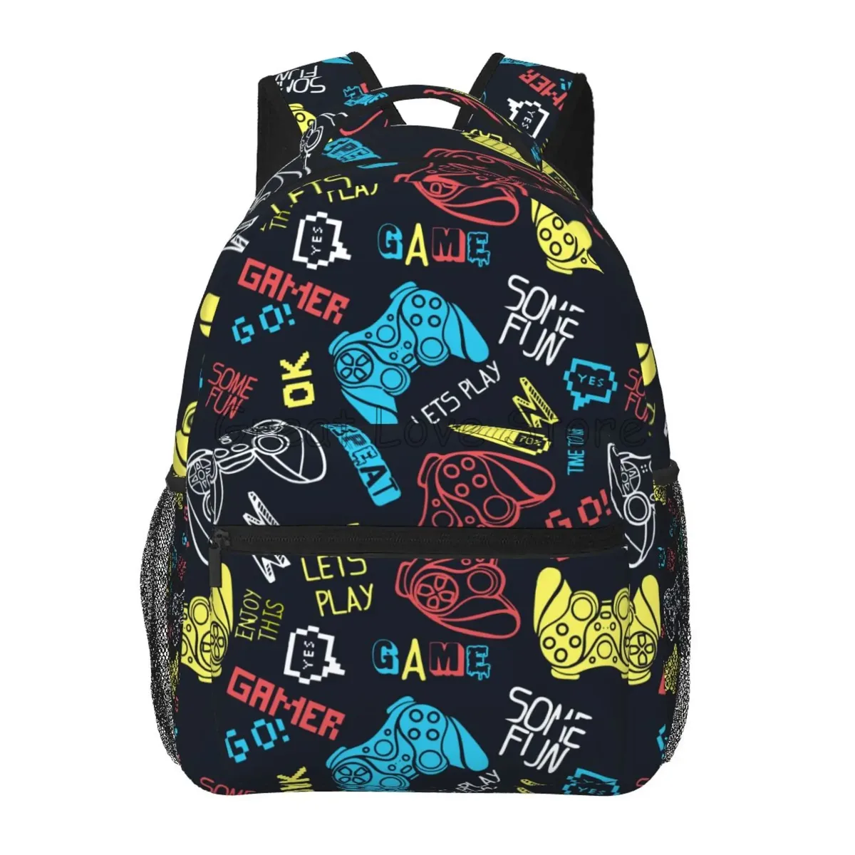 sac dos toile noir motif jeux vidéo multicolore fermeture éclair 20 35 litres polyester polyvalent voyage école week end vacances randonnée camping