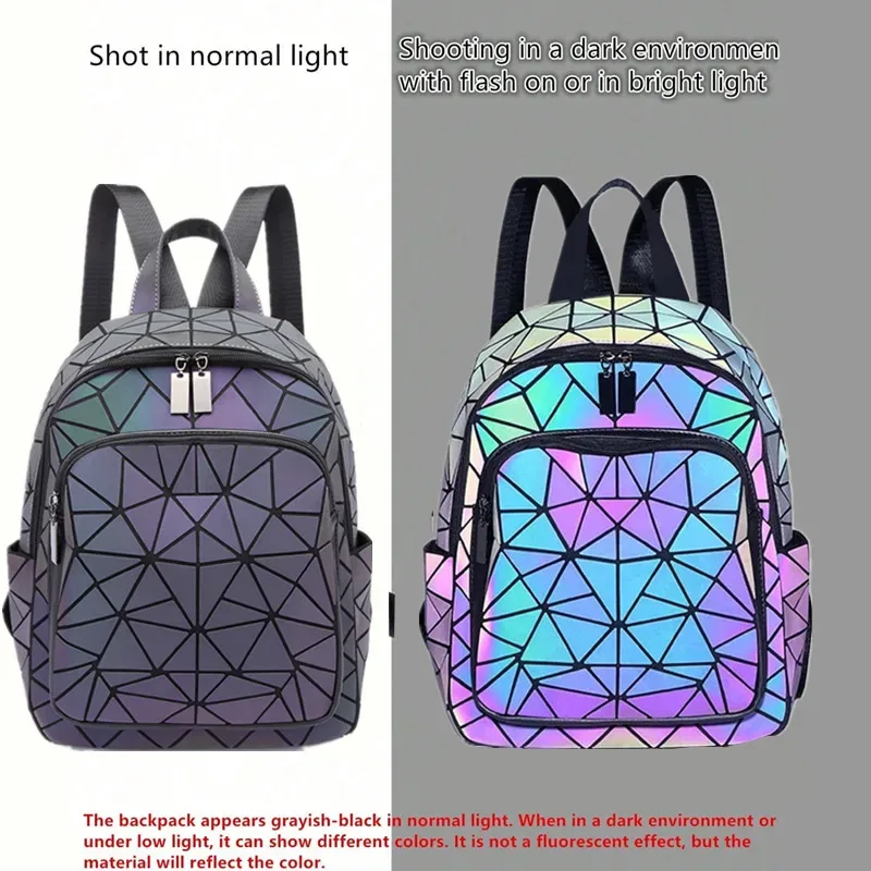sac à dos lumineux tendance pour femmes, en pvc holographique, géométrique, pour adolescentes, sac à dos de voyage, mochila feminina.