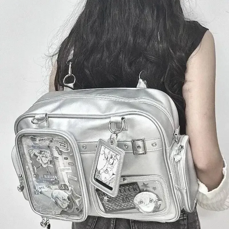 nouveau y2k mignon ita sac concert grande capacité sac à bandoulière lolita fille sac à dos transparent bricolage badge affichage sac à bandoulière décontracté
