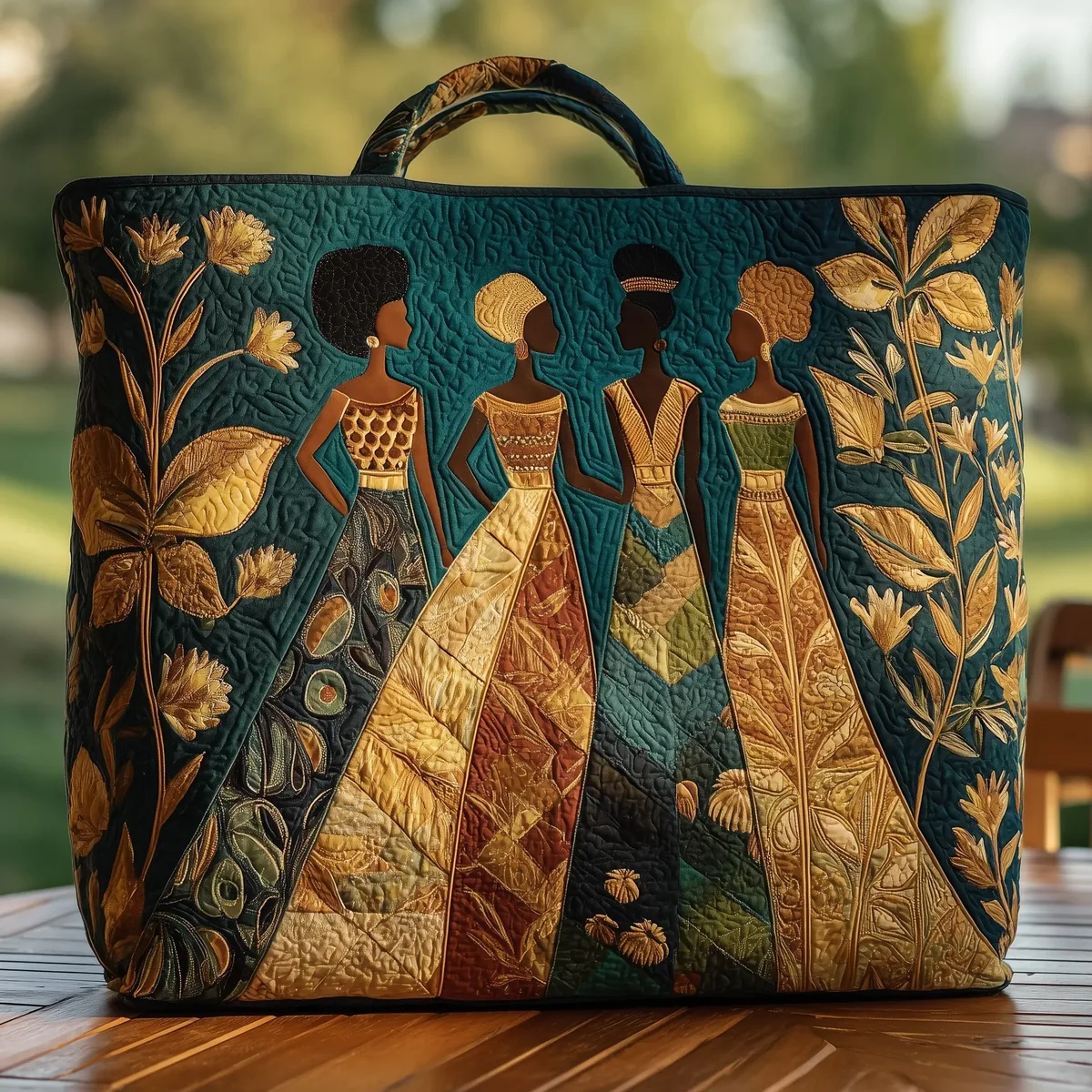 sac fourre-tout matelassé pour femme afrocentric, motif floral doré ethnique, grande capacité, vintage, unisexe, pour le quotidien, les trajets et les voyages
