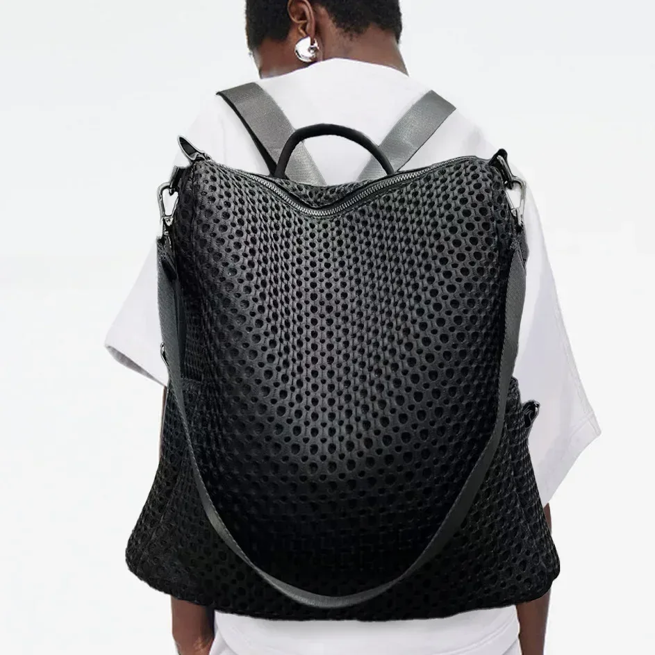 sac à dos cousu rétro à la mode avec sac à bandoulière en maille décontracté de grande capacité adapté aux déplacements quotidiens mochilas rюкзак