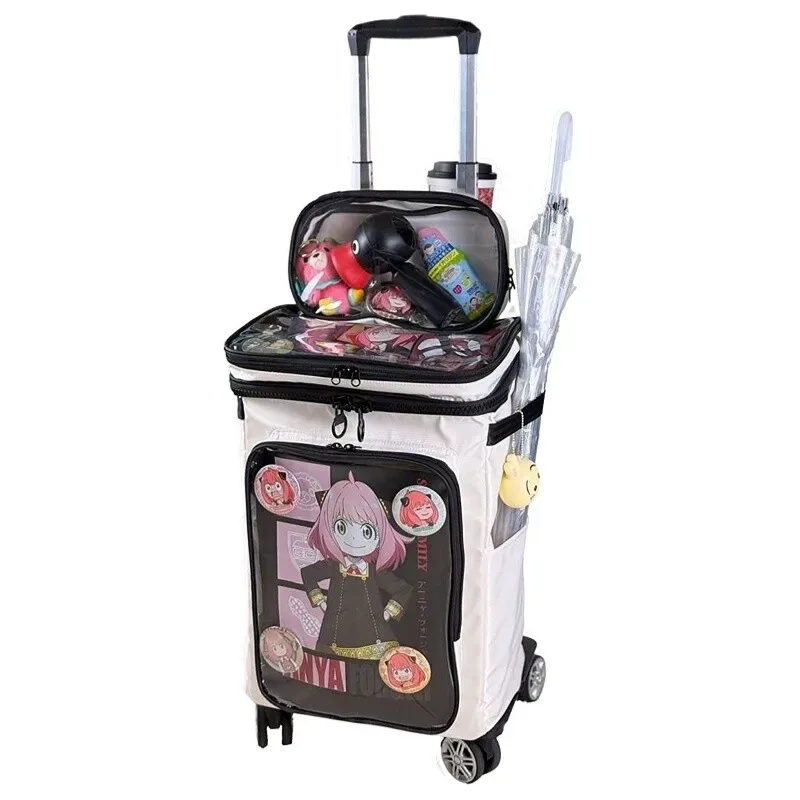 valise polyester noire motif floral rouge bleu bagage rigide 20 pouces voyage adolescents harajuku