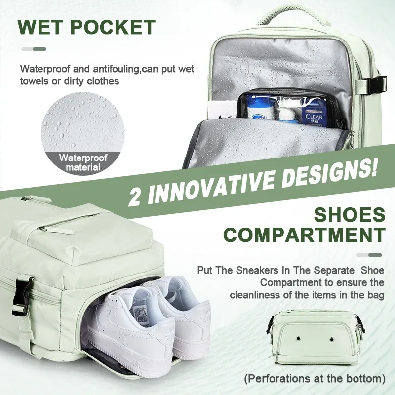 sac à dos de voyage pour femmes, bagage à main approuvé par la compagnie aérienne, grand sac à dos de randonnée pour sports de plein air, adapté au sac à dos pour ordinateur portable de 15.6 pouces