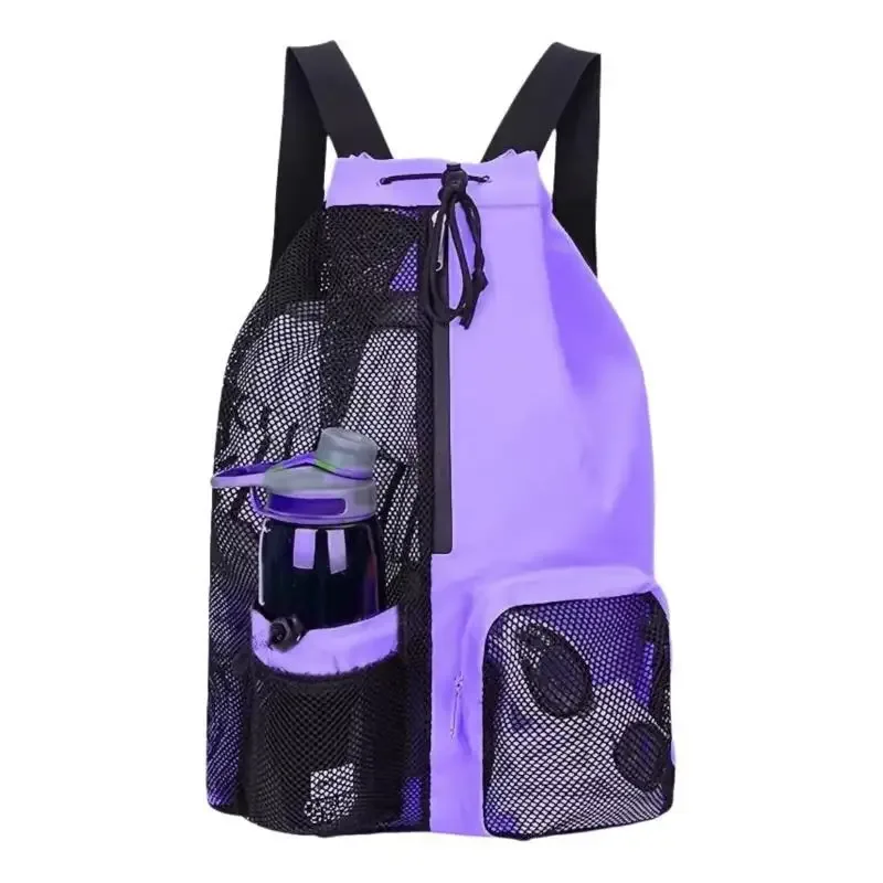 sac à dos respirant en maille noire avec cordon de serrage, poche latérale et bretelles durables pour la gym, la natation, la plage et les voyages en plein air