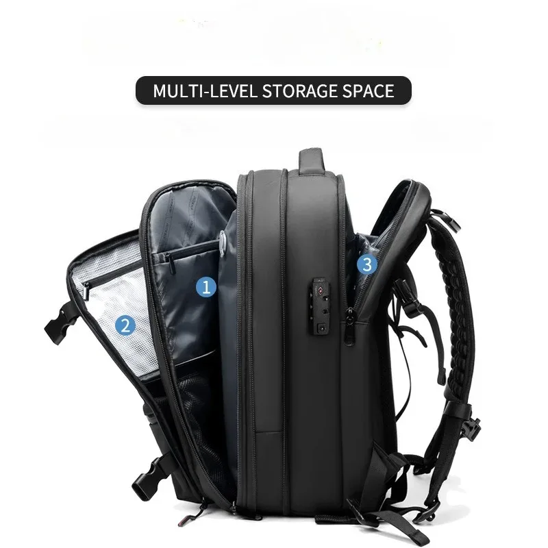 sac à dos de voyage pour homme, sacs à dos à compression sous vide, grande capacité, sacs pour ordinateur portable de 17 pouces, sacs à dos extensibles pour l'extérieur