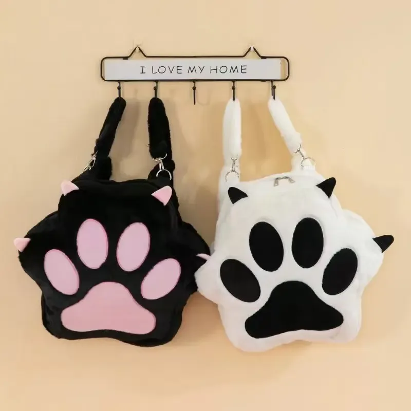 sac à dos en peluche patte de chat mignon avec bretelles réglables, sac à main en fourrure douce, sac à dos de dessin animé jk pour filles et femmes