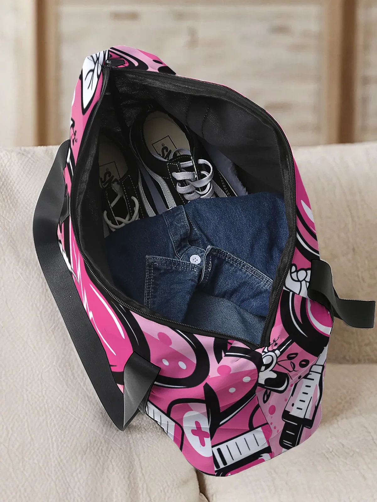 grand sac fourre-tout à imprimé cœur médical, sac à main à bandoulière, sac de rangement à larges sangles pour les voyages, la plage, le shopping, la salle de sport et les trajets quotidiens