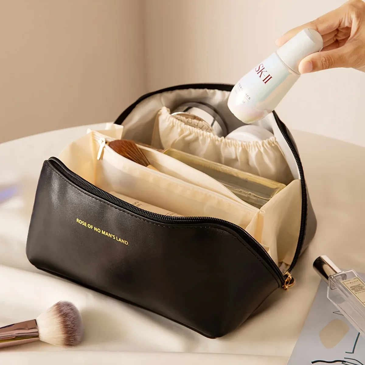 organisateur de maquillage trousse de toilette féminine sac trousse de maquillage pochette de rangement boîte de luxe pour dame, sac à cosmétiques, sac de rangement pour voyage zip
