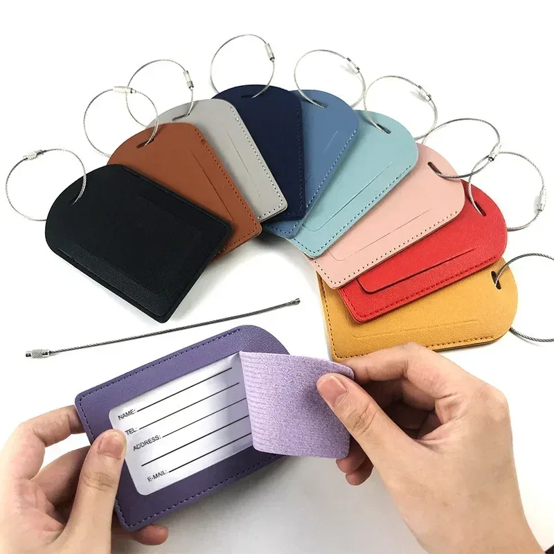 étiquettes de bagage en cuir pu pour femmes et hommes, nom de voyage, porte-adresse d'identification, étiquette d'adresse de valise, sac d'embarquement, accessoires