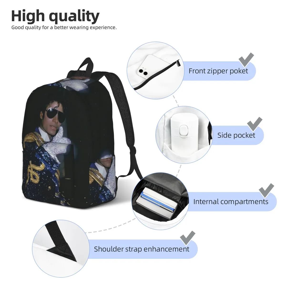 sac à dos michael jacksons musical movie 2026 pour hommes et femmes, sac à dos cool pour étudiants et professionnels, sacs en toile pour ordinateur portable, cadeau