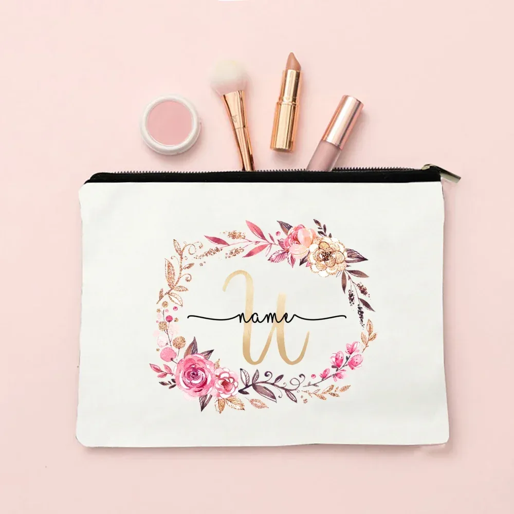 trousse de maquillage personnalisée avec initiale et nom, étui à cosmétiques pour patients, monogramme en toile, poudres de toilette, cadeaux d'anniversaire, de mariage, de demoiselle d'honneur