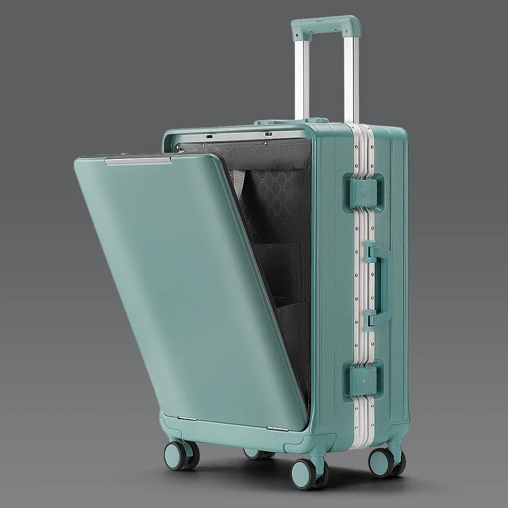 klqdzms – valise multifonctionnelle à ouverture frontale, avec cadre en aluminium, 20/24/26 pouces, grande capacité, avec mot de passe, pour voyage