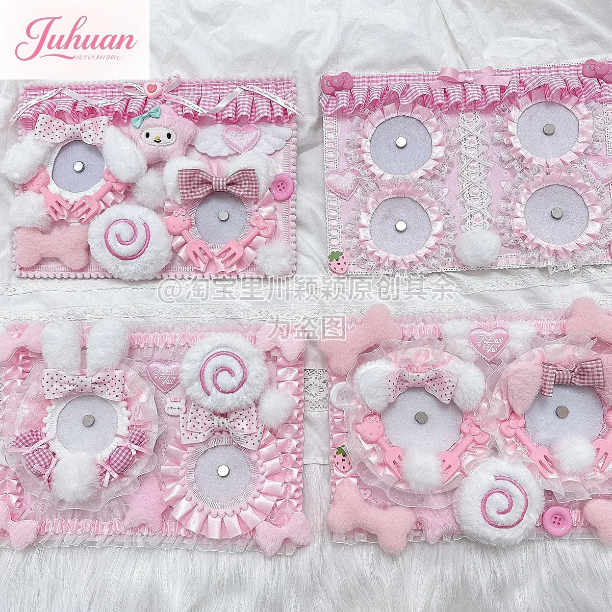 planche ita diy rose finie, style peluche mignon, organisateur de badges pour sac ita, accessoires itabag
