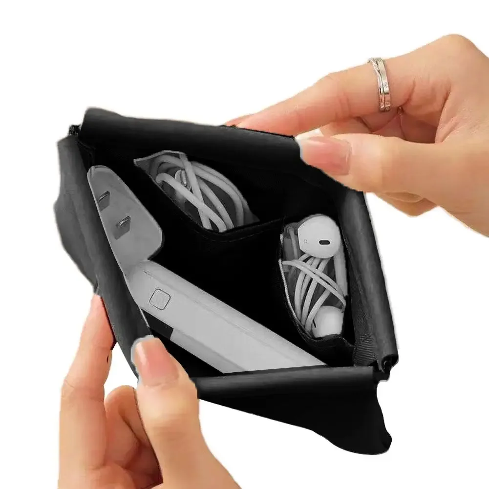 mini sac à fermeture automatique en pu, sac de rangement portable pour écouteurs, câbles de charge, portefeuille zéro, pièces de monnaie et rouges à lèvres