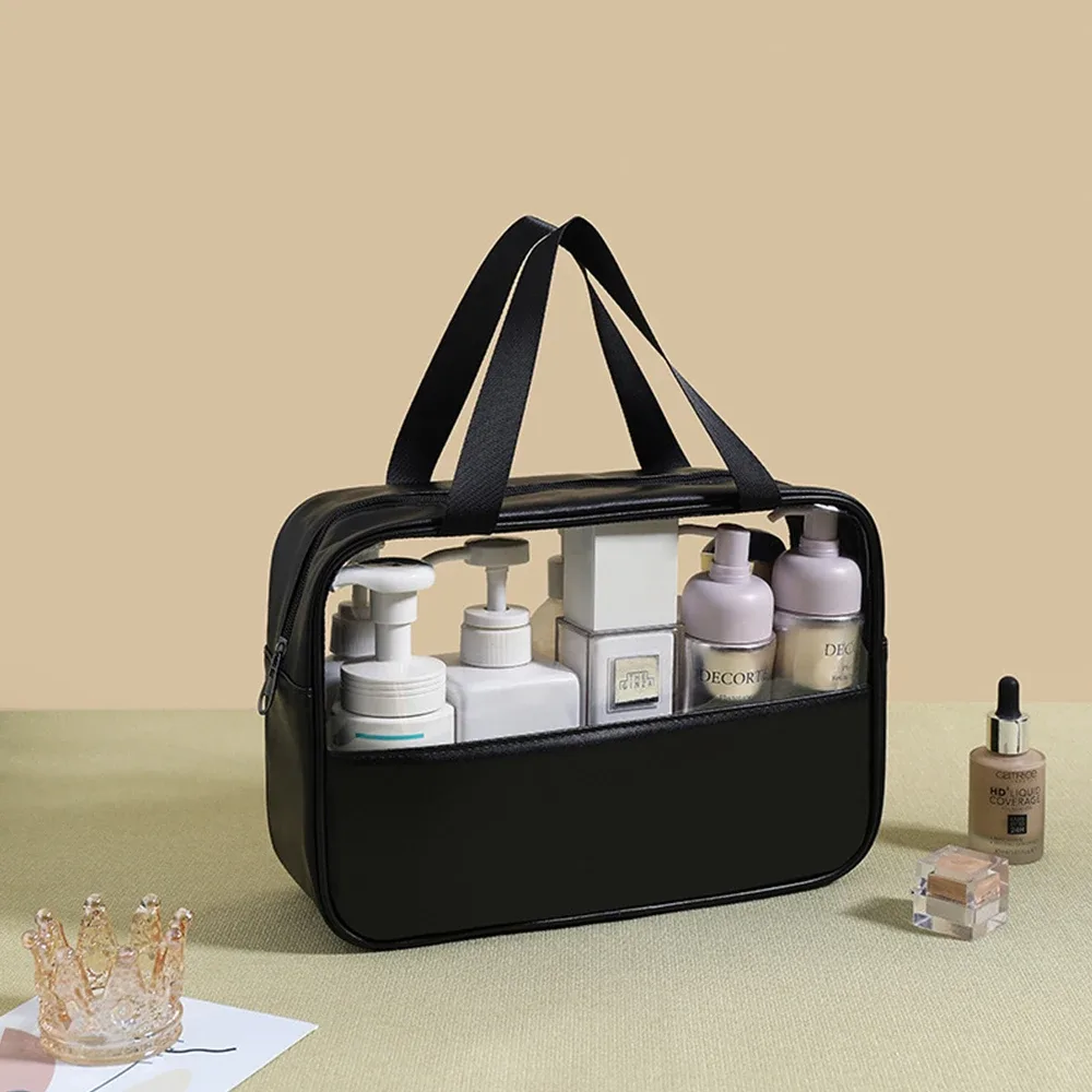 nom personnalisable nouveau sac de lavage de maquillage transparent en tpu sac de rangement en pu étanche de grande capacité pour femmes sac de maquillage en pvc