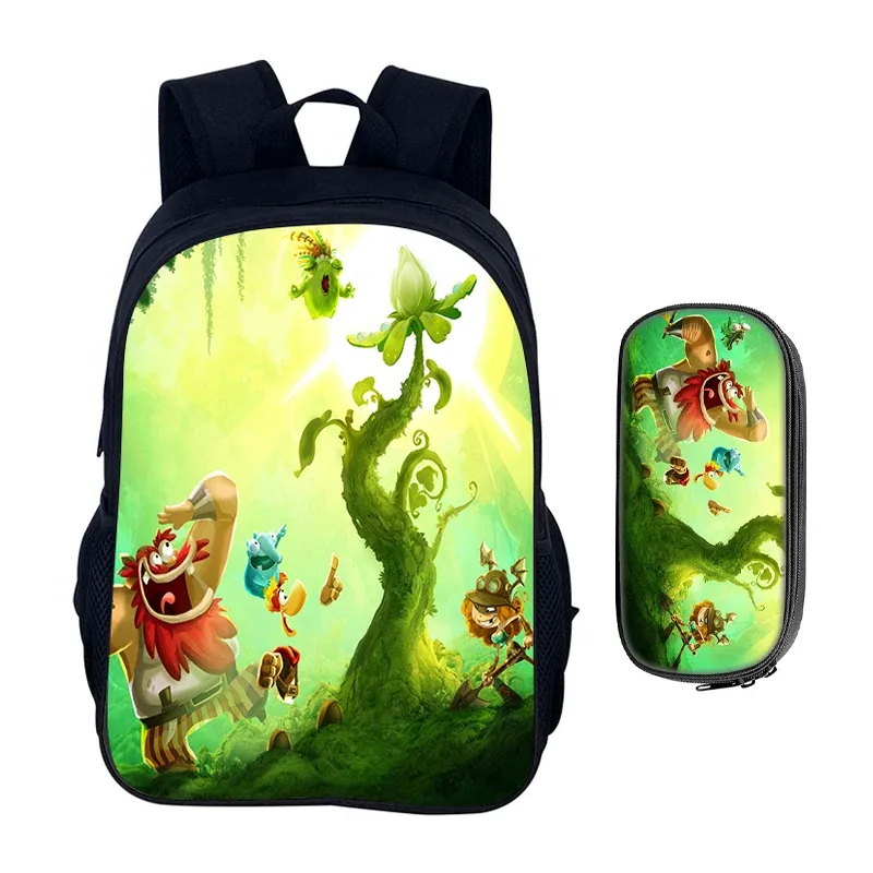 jeux de dessin animé rayman legends 2 pièces ensemble sac à dos cartable garçons filles camping sac à dos trousse à crayons sac à crayons boîte à crayons
