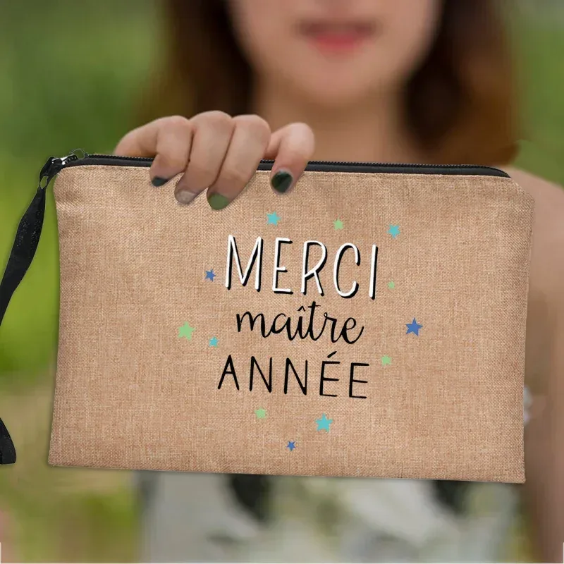 pochette zippée, cadeau pour professeur, merci maîtresse, sac de rangement pour professeur, trousse de maquillage pour femme, trousse à cosmétiques, pochette pour professeur, sac à cosmétiques