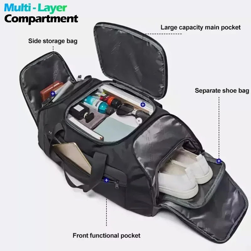sac voyage sac week end oxford université noir compartiment chaussures polyvalent décontracté étanche foldable