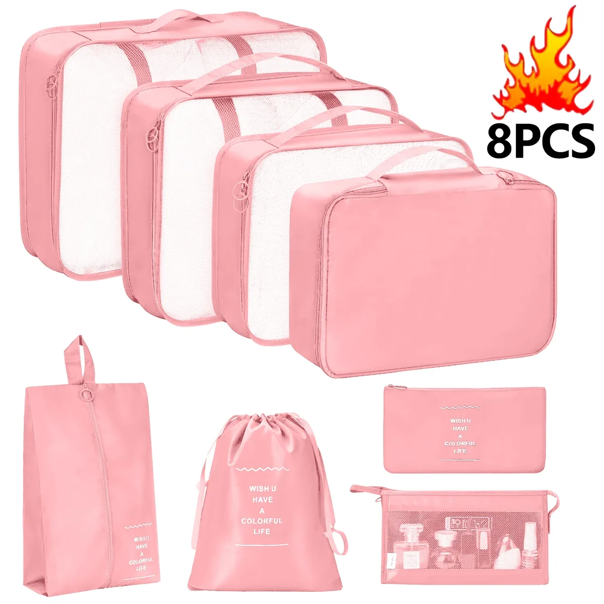 organisateur voyage sacs rangement polyester beige noir chaussures vêtements cube pliant accents double glissières transport usage