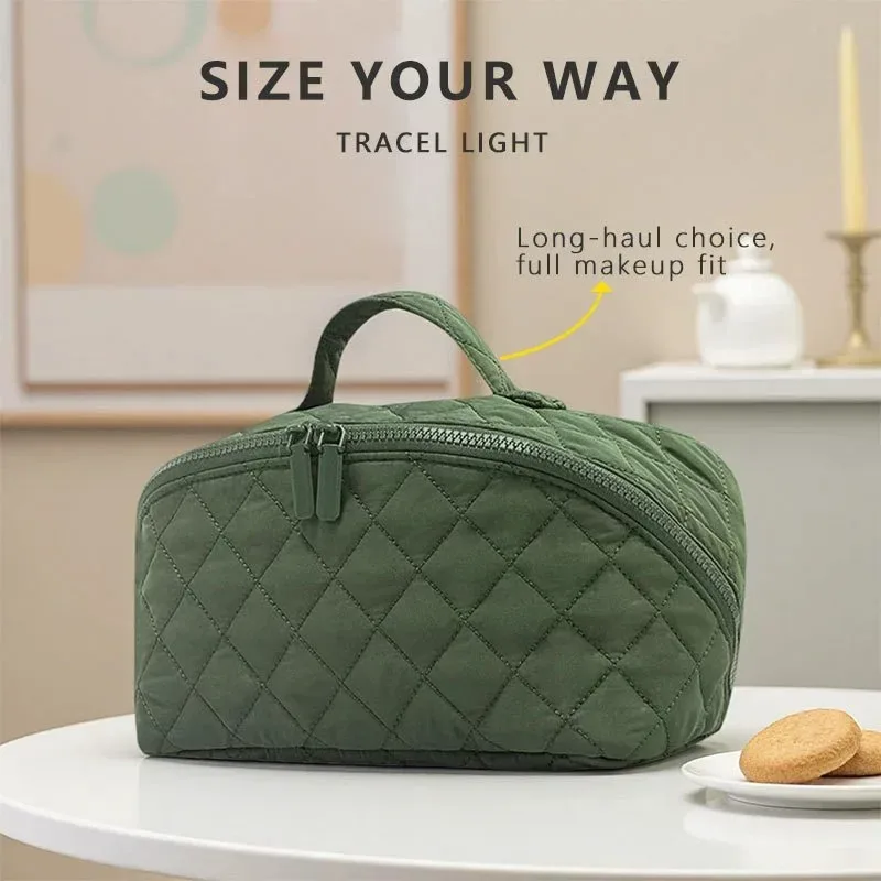 sac cosmétique matelassé de luxe pour femmes, organiseur de maquillage grande capacité, pochette de rangement pour articles de toilette de voyage avec poignée