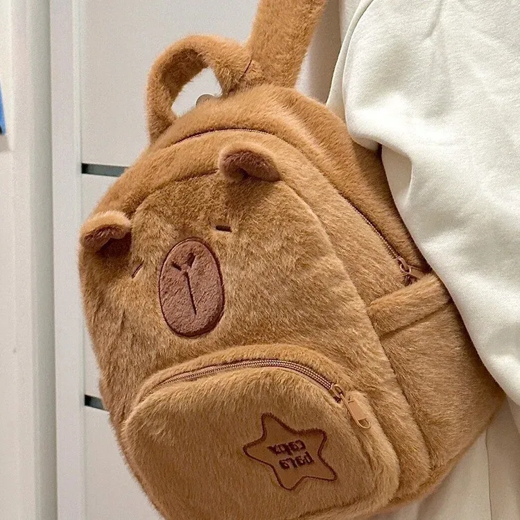 sac à dos en peluche capybara, mignon animal rempli doux marron clair avec rangement multifonctionnel pour les yeux, idéal pour le coussin de canapé, la décoration de la maison