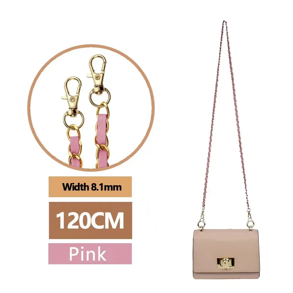 120cm cuir pu + chaîne en métal sac à bandoulière sangle pour femmes sac de mode sac à bandoulière femme sangle en cuir pour sac à main