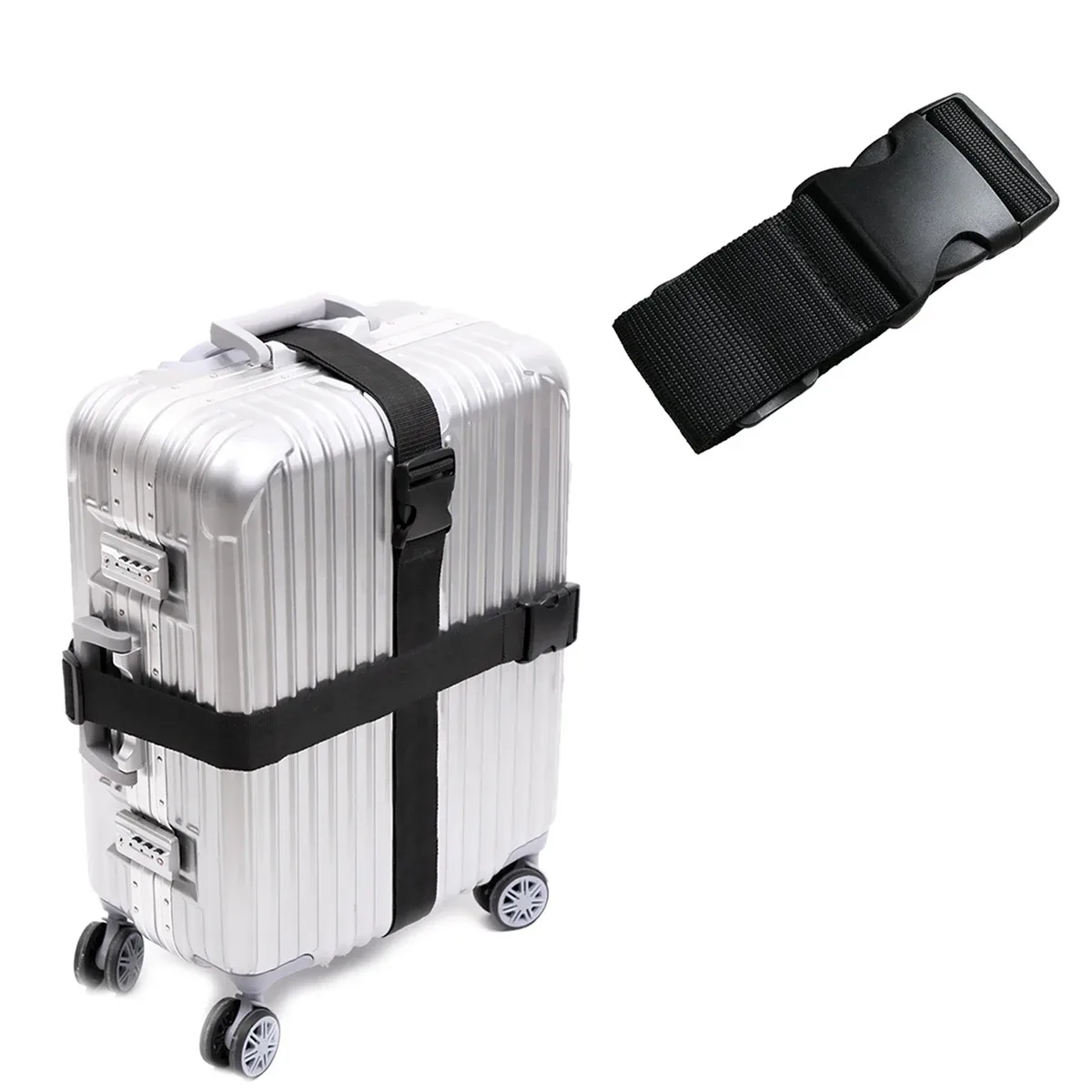 ceinture serrage sac roulettes tissu noir polypropylène régulable accessoire voyage sangles larges boucle rapide