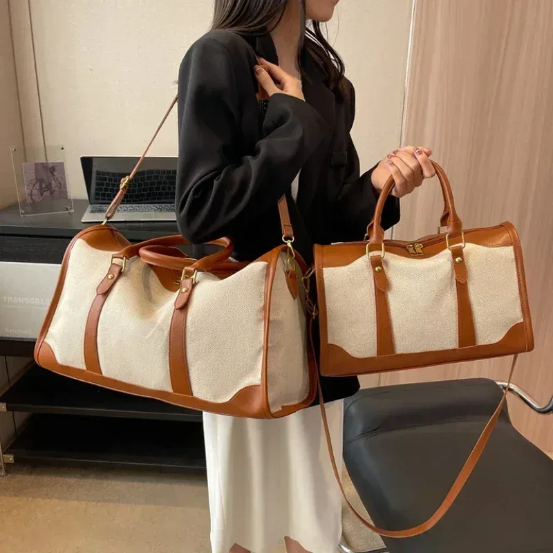 sac à main de rangement de voyage pour femmes, sac de bagages de fitness vintage, sac à bandoulière simple, grand sac en nylon et cuir pu, 2026 sacs à main