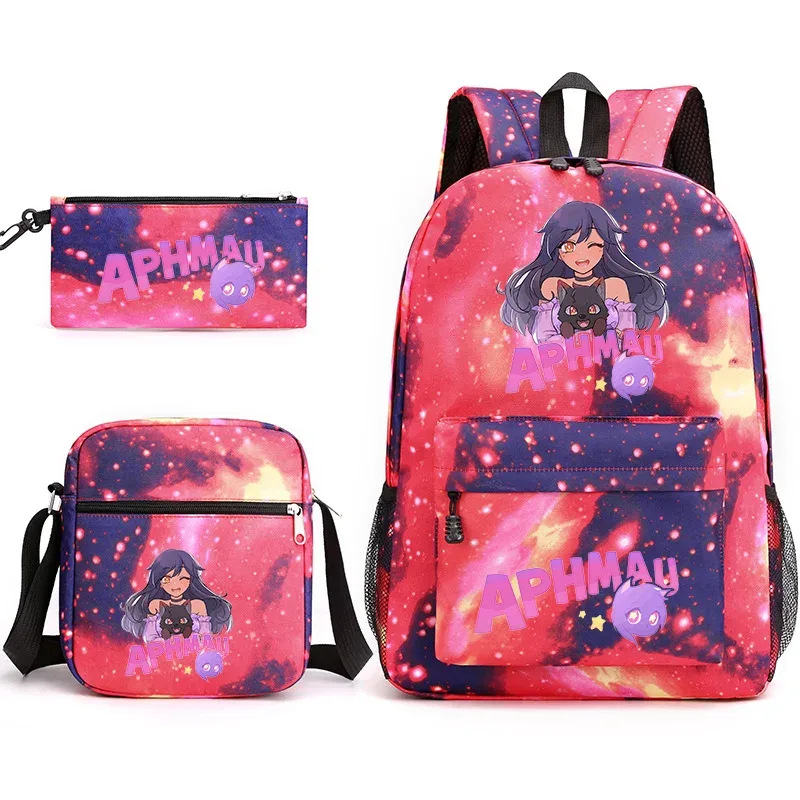 sac à dos aphmau 3 pièces, trousse à crayons, sac à bandoulière, ensemble de 3 pièces, motif dessin animé aphmau aaron, sac d'école pour étudiants