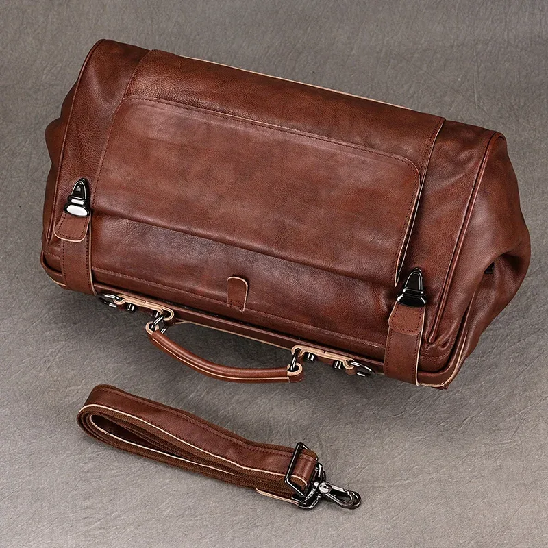 style de luxe en cuir véritable bagage à main sac véritable peau de vache voyage sac à main sac à bagages pour hommes femmes weeek duffle