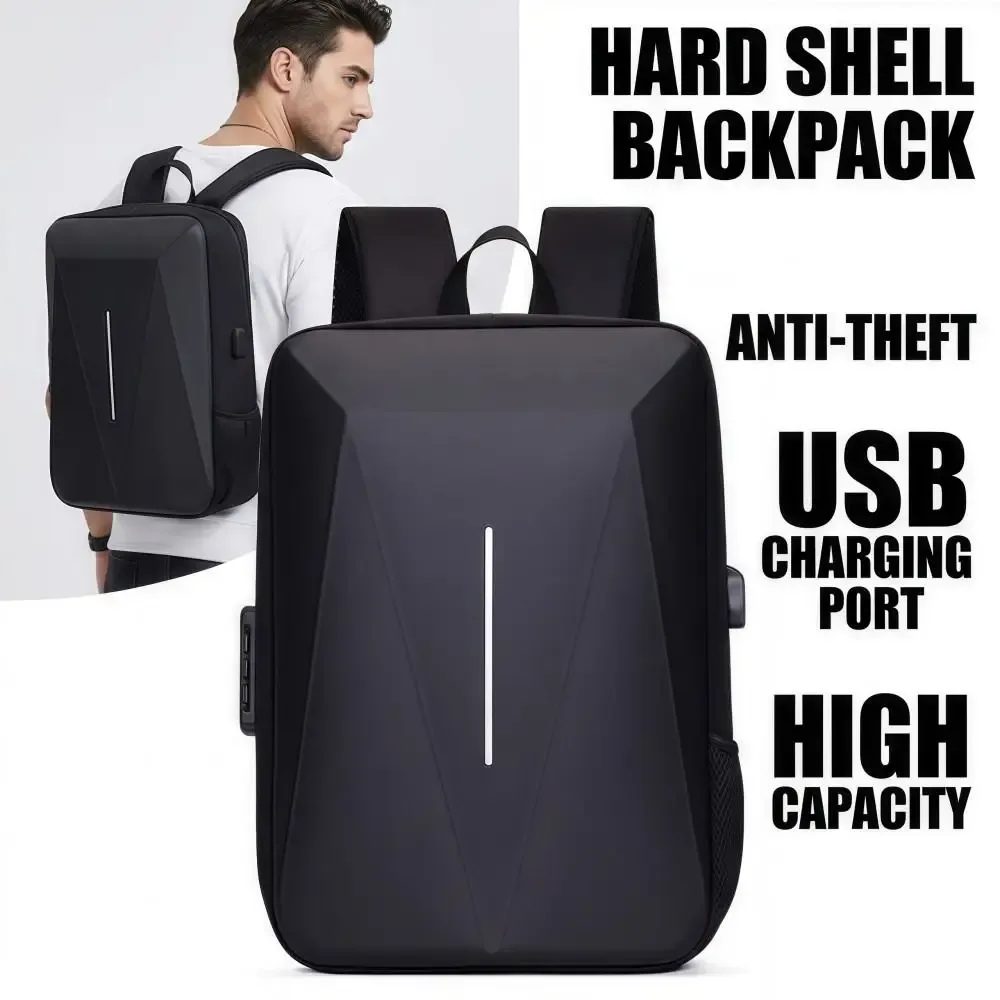 sac à dos antivol à coque rigide, grande capacité, port de charge usb, sac à dos décontracté en eva, sac d'ordinateur multifonctionnel imperméable pour affaires