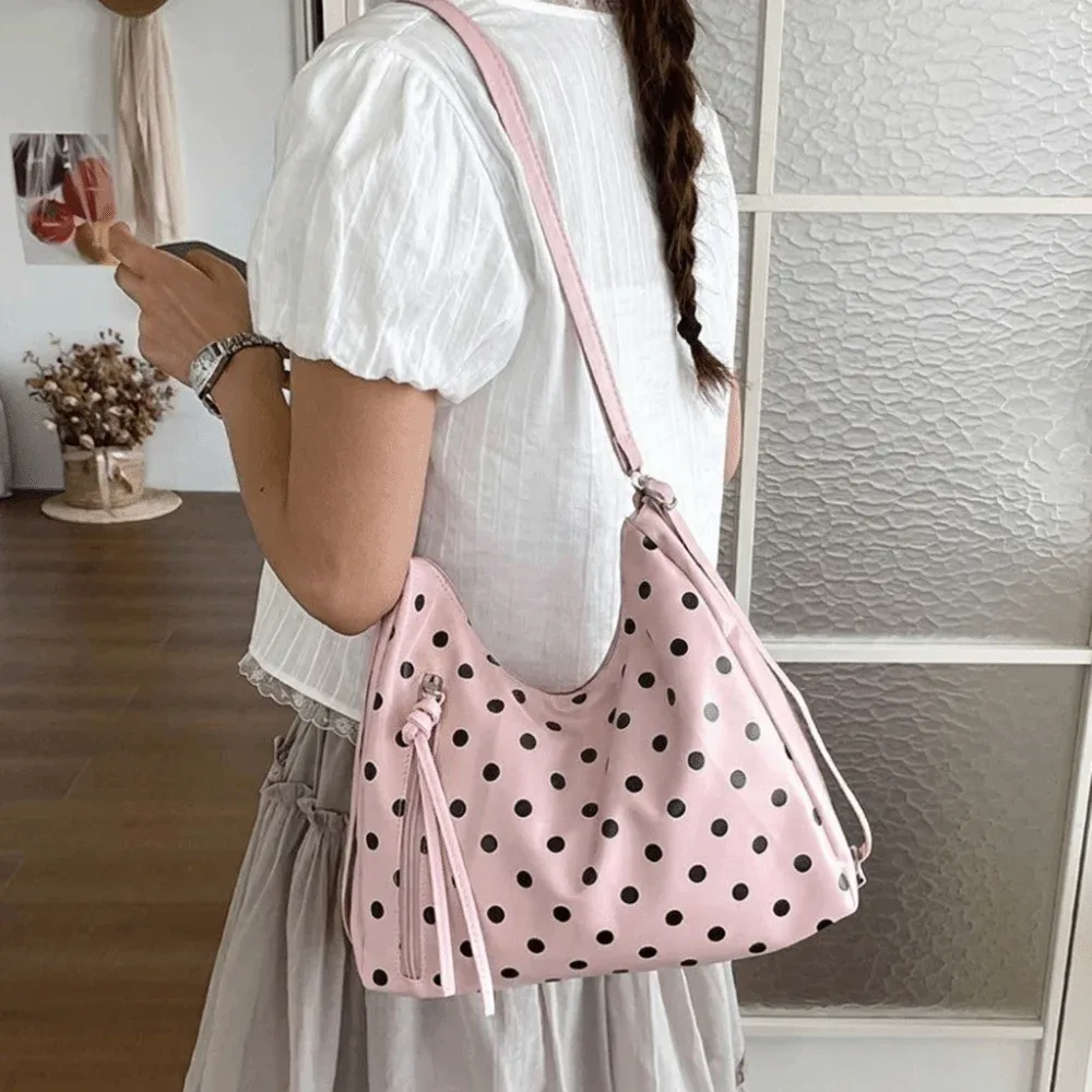 sac à bandoulière simple en cuir pu à pois, grande capacité, sac à dos, sac fourre-tout léger, style coréen, sac seau, pour les trajets quotidiens