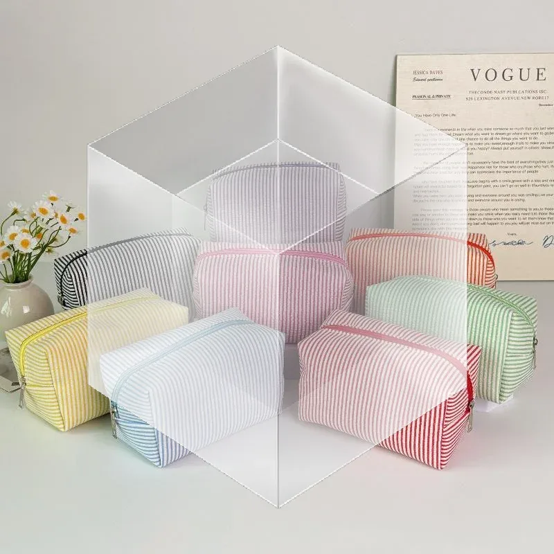 sacs cosmétiques rayés tendance pour femmes, sacs de rangement pour maquillage, sacs de voyage avec fermeture éclair pour femmes