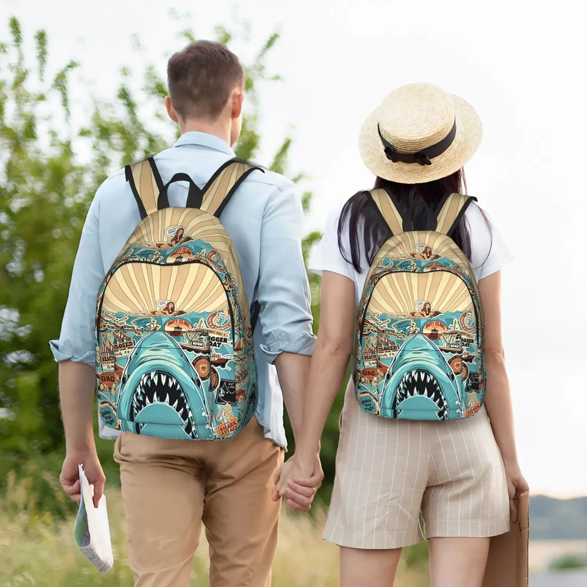 sac à dos jaw-shark classic film amity island pour hommes, femmes, adolescents, étudiants, randonnée, voyage, sac à dos de jour, sac à bandoulière pour ordinateur portable, extérieur