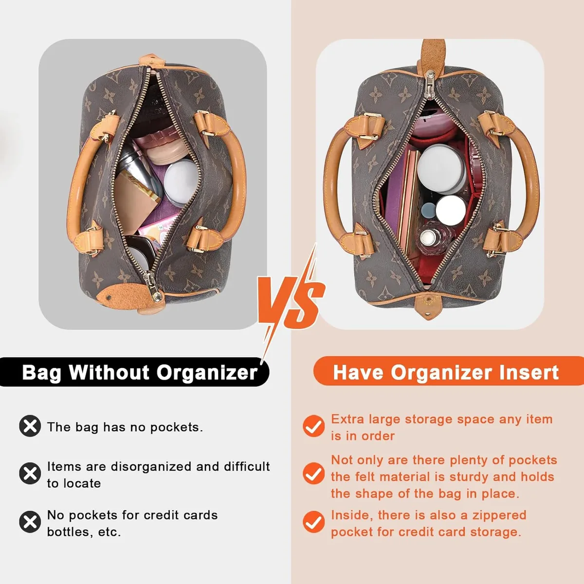 organiseurs de sac à main en feutre pour speedy 25 30 35, inserts pour sacs à main et cabas, organisateur neverful