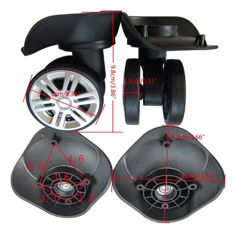 roues bagage plastique noire jantes argentées pivotantes grande capacité charge installation facile bricolage usage voyage