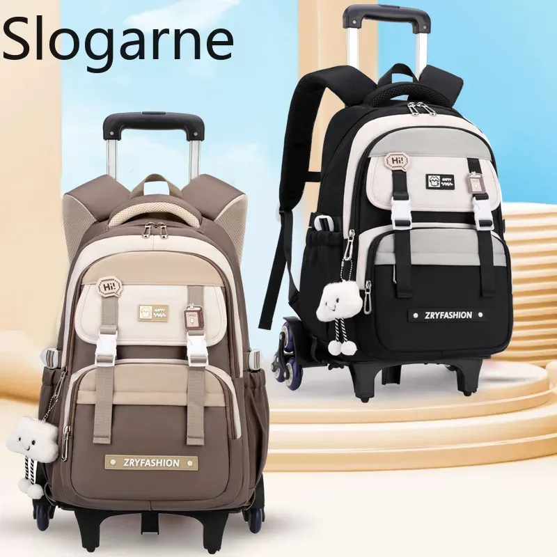 Sac à dos à roulettes pour filles, sac d'école imperméable pour étudiantes, sac à dos à roulettes pour collégiennes, sac à dos à roulettes pour femmes.