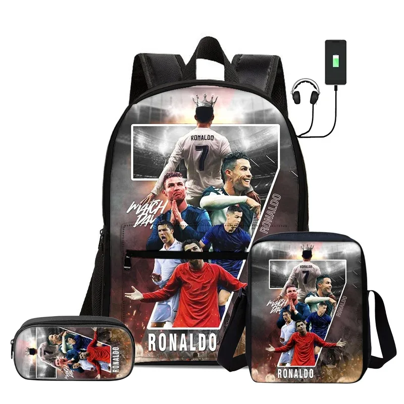 sac dos nylon motifs football noirs couleurs vivaces bandoulière arquée interface usb usage voyage